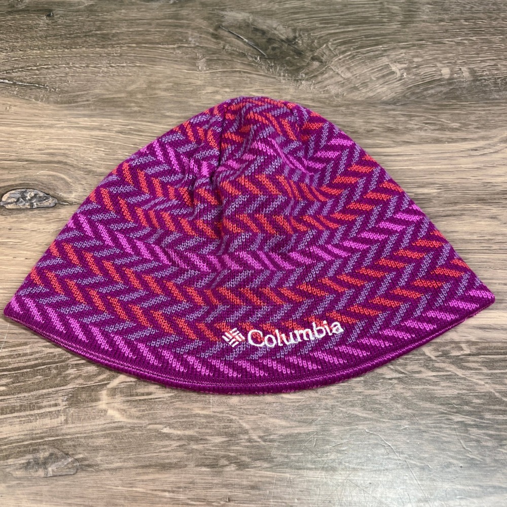 Columbia Reversible Beanie Girls/Toddler One Size Purple Chevron Zigzag Knit Hat